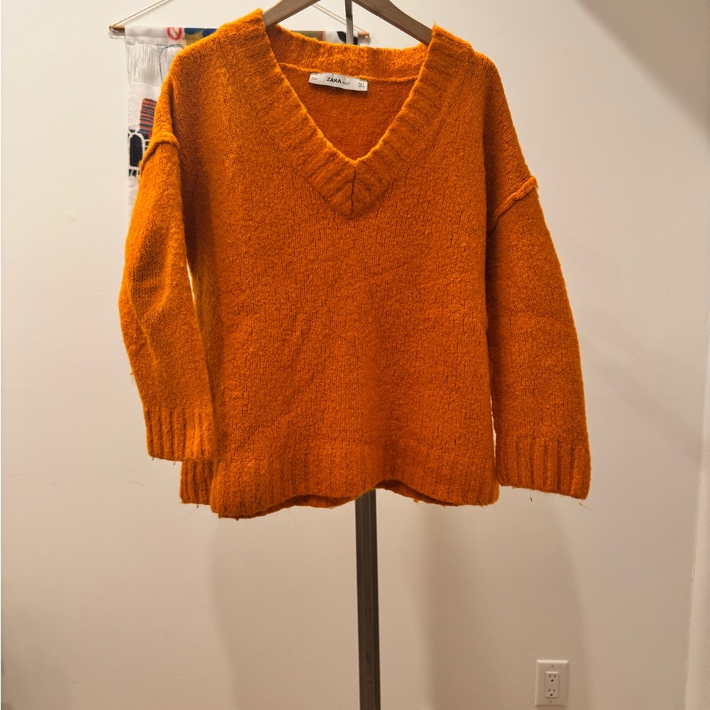 Zara Orange oversized V-Neck Sweater